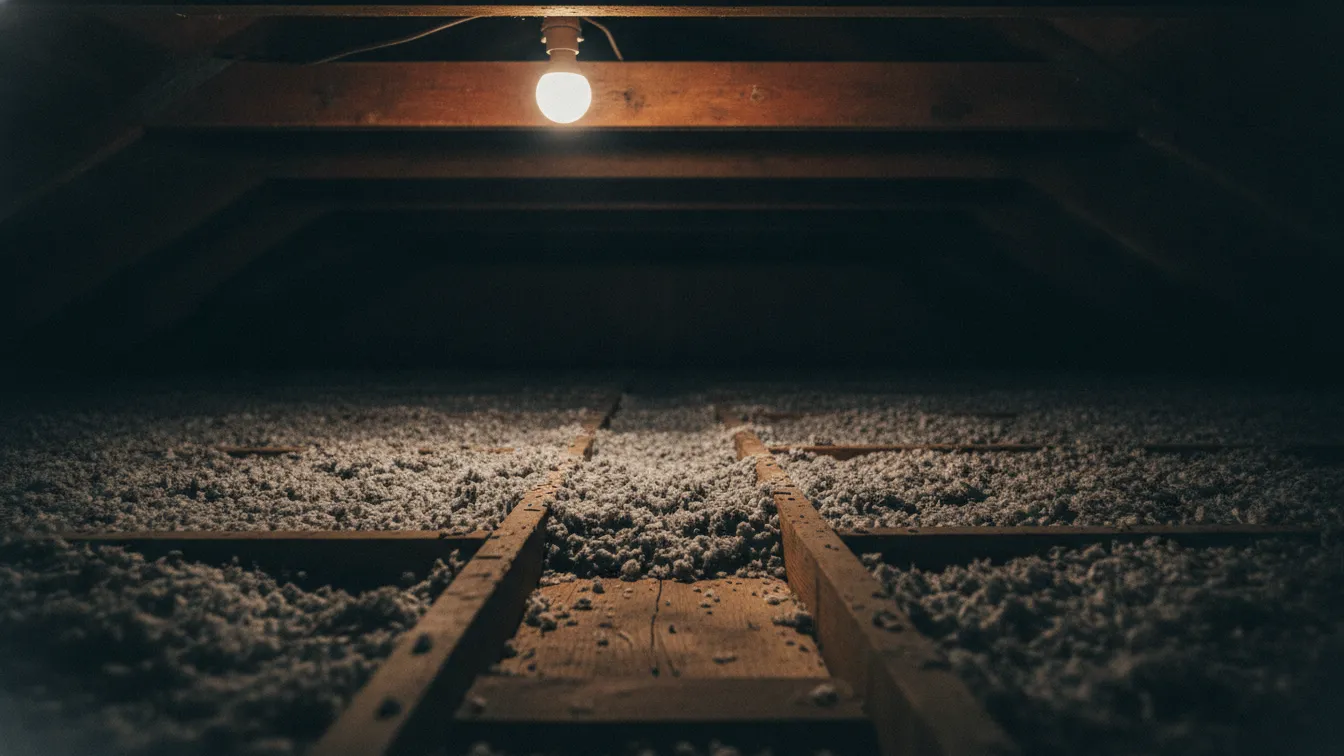 Disturbed insulation with a pressed runway between attic joists